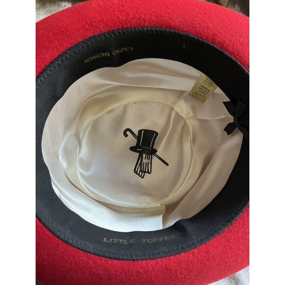 Capas Little Topper Red 100%Wool Felt  Hat Derby Wedding A MUST SEE PHOTOS SIZEM - Picture 11 of 16